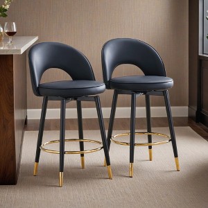 Set of 2,360 ° rotatable bar chair.Modern PU comfortable upholstered bar chair with smooth and beautiful black metal legs - Leovsnove - 1 of 4