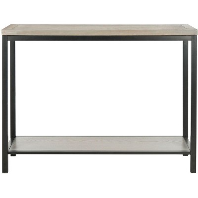 Transitional Ash Grey Elm Wood Console Table with Metal Legs and Storage