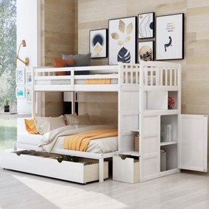 Streamdale Twin over Full/Twin Bunk Bed, Convertible Bottom Bed, Storage Shelves and Drawers, White - 1 of 4