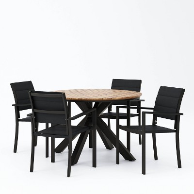 Christopher Knight Home 5pc Soto Mesh and Acacia Wood Teak Round Outdoor Dining Set Black