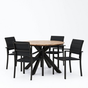 Christopher Knight Home 5pc Soto Mesh and Acacia Wood Teak Round Outdoor Dining Set Black - 1 of 4