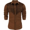 Men's Western Shirts Long Sleeve Suede Fringed Cowboy Shirts Casual Button Down Shirt Color Block Textured Cowboy Shirts - 4 of 4