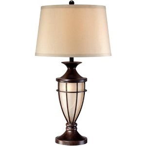 John Timberland Mission Cage Traditional Table Lamp 33" Tall Brushed Iron Cage Glass with Dimmer Nightlight Beige Drum Shade for Bedroom Living Room - 1 of 4