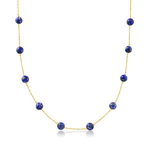 Ross-Simons 8mm Blue Lapis Bead Station Necklace in 14kt Yellow Gold - 1 of 4