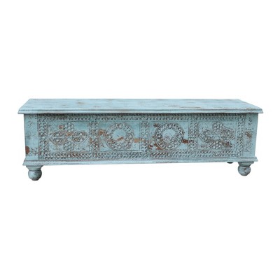 HomeRoots 54" Aqua Carved And Distressed Solid Wood Lift Top Coffee Table