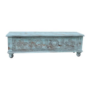 HomeRoots 54" Aqua Carved And Distressed Solid Wood Lift Top Coffee Table - 1 of 4