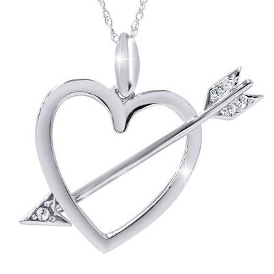 Pompeii3 14K White Gold Diamond Heart & Arrow Dangle Pendant