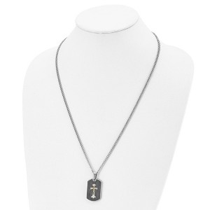 Chisel Stainless Steel with Sterling Silver and Carbon Fiber Inlay Yellow IP-plated Cross on a 24" Curb Chain Necklace - 1 of 4