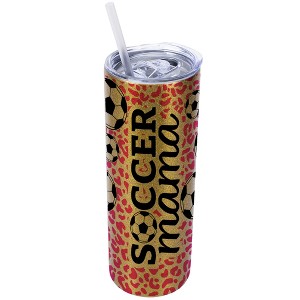 Elanze Designs Leopard Print Hot Pink Vegas Gold 20 Ounce Double Wall Stainless Steel Glitter Travel Tumbler With Sliding Lid And Straw, Soccer Mom - 1 of 4