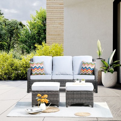 XIZZI Wicker Patio Furniture Set with 3-Seat Sofa, Swivel Rocking Armchairs & Ottomans & Side Table, Modular Sectional Outdoor Conversation Sofa Set