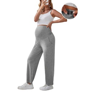 Women's Maternity Smooth Feeling  Pants Comfy Soft Pregnancy Yoga Pants Straight Leg Workwear Pants - 1 of 4