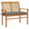 vidaXL Solid Teak Wood Patio Bench - Comfortable Outdoor Seating with Gray Cushion, Fine Sanded Finish, Weather-Resistant, 44.1" x 21.7" x 37" - 2 of 4