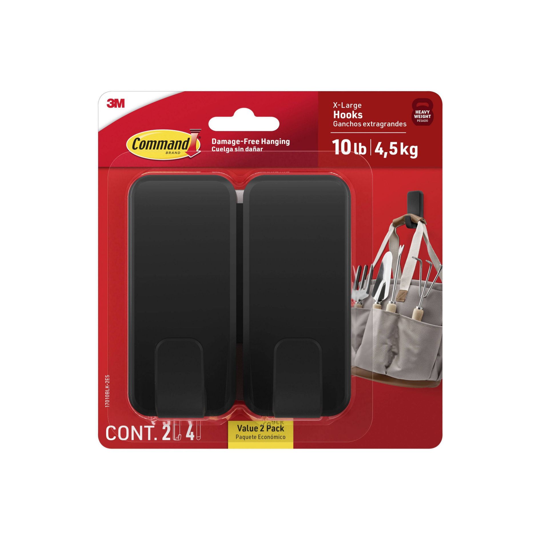 Command Damage-Free Hanging 10lb X-Large Hook with 4 Adhesive Strips