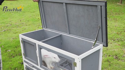 Yellow Wooden Rabbit Hutch with Ramp and Weatherproof Roof
