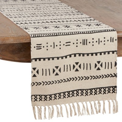 Saro Lifestyle African Mud Cloth Cotton Table Runner, 16"x72", Natural