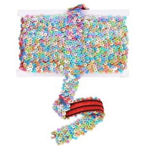 Alilang Elastic Sequin Trim, 1.2 Inch 3 Row Multicolored Flat Glitter Paillette Sequin Ribbon, Metallic Stretch Sequin Strip Sewing DIY Craft, 4 Yards - 1 of 4