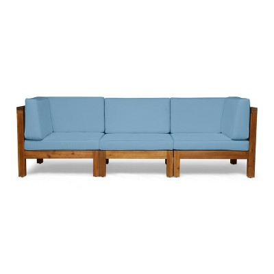 GDFStudio Keith Outdoor Acacia Wood 3 Seater Sofa with Cushions