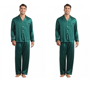 INSPIRE CHIC Men's 2 Pack Button Down Long Sleeve Casual Satin Pajamas Sets - 1 of 4