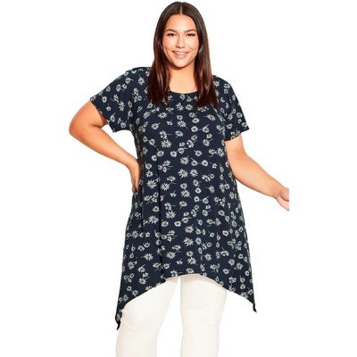 Avenue Women's Plus Size Hankey Hem Print Tunic