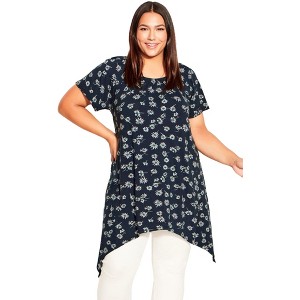 Avenue Women's Plus Size Hankey Hem Print Tunic - 1 of 4