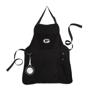 Evergreen Green Bay Packers Black Grill Apron- 26 x 30 Inches Durable Cotton with Tool Pockets and Beverage Holder