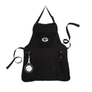 Evergreen Green Bay Packers Black Grill Apron- 26 x 30 Inches Durable Cotton with Tool Pockets and Beverage Holder - 1 of 1