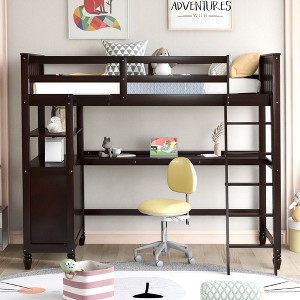 NicBex Twin Size Bunk Bed with Desk Loft Bed Pine Bed Frame with 3 Drawers, Shelves, Inclined Ladder and Guardrail, No Box Spring Required - 1 of 4