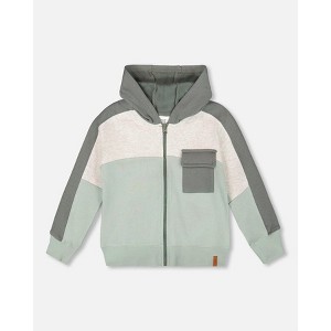 Deux par Deux Boy Full Zip Fleece Color Block Sweatshirt Green Gray - 1 of 4