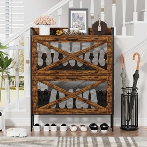 ORRD 2-Flip-Top Drawer Shoe Cabinet (Rustic Brown) Narrow Entryway Shoe Rack with Metal Legs 31.5"W x 8.5"D x 39.5"H - 1 of 4