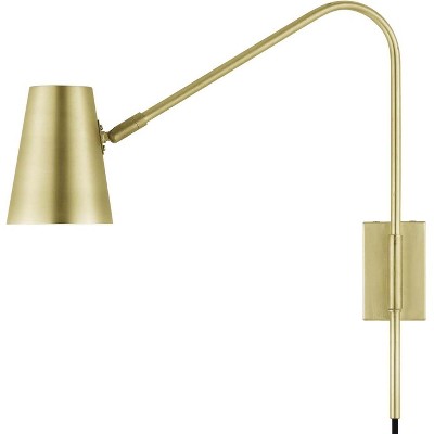 Satin Brass Adjustable Arm Wall Sconce with Metal Shade
