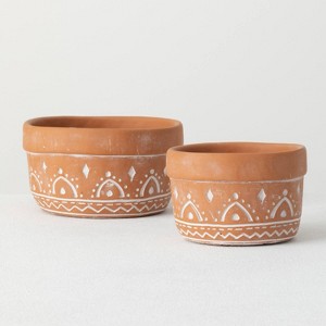 Sullivans Set of 2 Cement Dish Garden Vase 4" & 3.5" Brown - 1 of 3