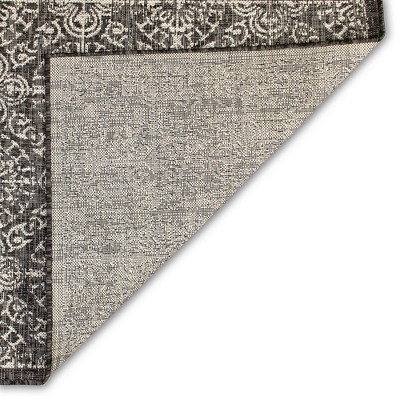 Antique Tile Medallion Black Flatwoven Synthetic Rug