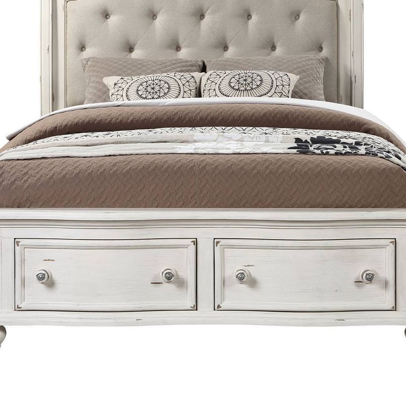 95&#34; Queen Bed Jaqueline Bed Gray Linen and Antique White Finish - Acme Furniture, 2 of 9