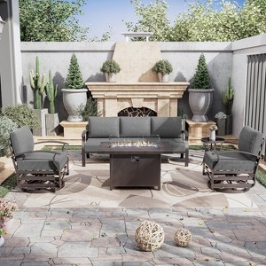 ALAULM Aluminum Patio Furniture Modern Metal Outdoor Conversation Sets w/45in Propane Fire Pit Table, Swivel Rocking Chairs - 1 of 4