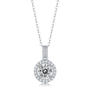 Guili 1ctw Sophisticated Drop Pendant Necklace with Lab-Created Moissanite in a Halo Cluster Setting – Elegant and Radiant Design - 1 of 3