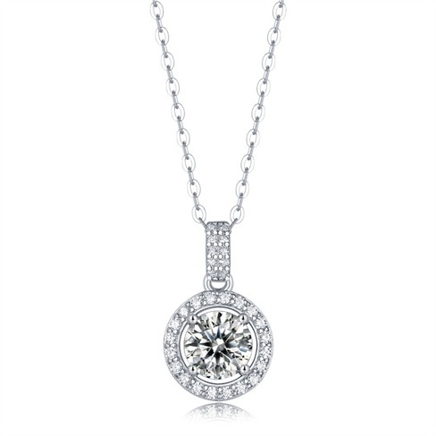 Guili 1ctw Sophisticated Drop Pendant Necklace with Lab-Created Moissanite in a Halo Cluster Setting – Elegant and Radiant Design - image 1 of 2