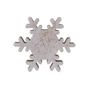 Storied Home Large Handmade Enameled Mango Wood Snowflake with Gold Splatter, Cream and Gold - 1 of 4