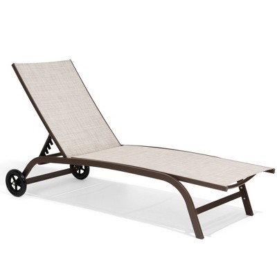 Pellebant Outdoor Living Cart Wheel Chaise Lounge Chair Pool Lounger with Adjustable Back