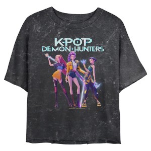Juniors KPop Demon Hunters Girls Group Shot Logo Cropped T-Shirt - 1 of 4