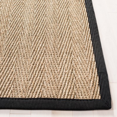 Herringbone Hand-Knotted Cotton Area Rug 4' Square, Natural & Black