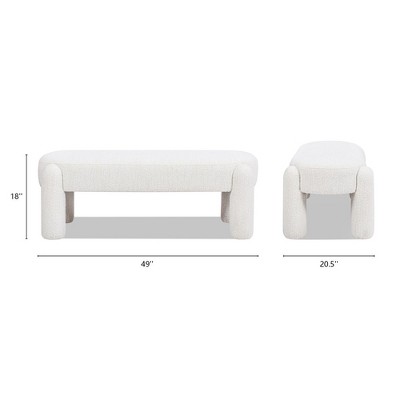 Milk Cream White Boucle Upholstered Eucalyptus Bench