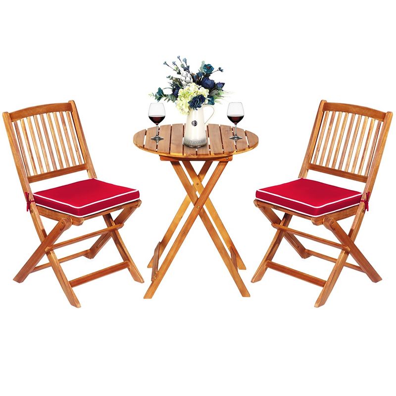 Costway 3PCS Patio Folding Wooden Bistro Set Cushioned Chair Conversation Cushion, 3 of 11