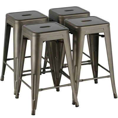 Yaheetech 24" Set of 4 Metal Counter Height Backless Stackable Bar Stools Indoor/Outdoor