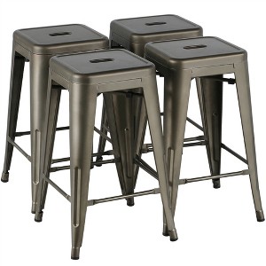 Yaheetech 24" Set of 4 Metal Counter Height Backless Stackable Bar Stools Indoor/Outdoor - 1 of 4