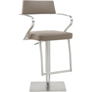 Whiteline Modern Living Zuri Barstool Taupe adjustable height with armrests and square stainless steel base. - 1 of 3