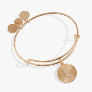 Alex and Ani Initial L Pave Starburst Texture Bangle - 1 of 4
