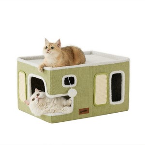 ZOMISIA Cat Beds for Indoor Cats - Large Cat House for Pet with Fluffy Ball Hanging and Scratch Pad, Foldable Cat Hideaway - 1 of 4
