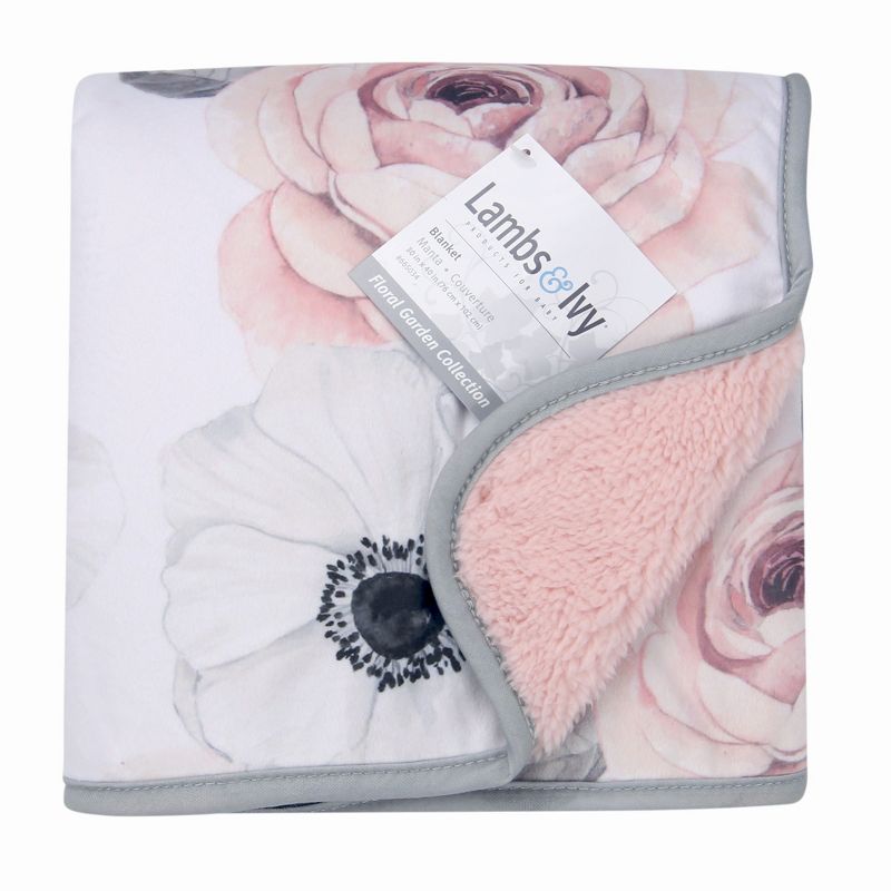 Lambs & Ivy Floral Garden Watercolor Floral Pink Ultra Soft Baby Blanket, 5 of 6