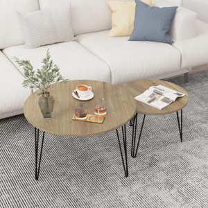 KTMBDW 27.56'' Round Nesting Coffee Table Set of 2, Nesting End Table Set, Marble Tabletop, and Sturdy Metal Base for Living Room, bedroom - 1 of 4