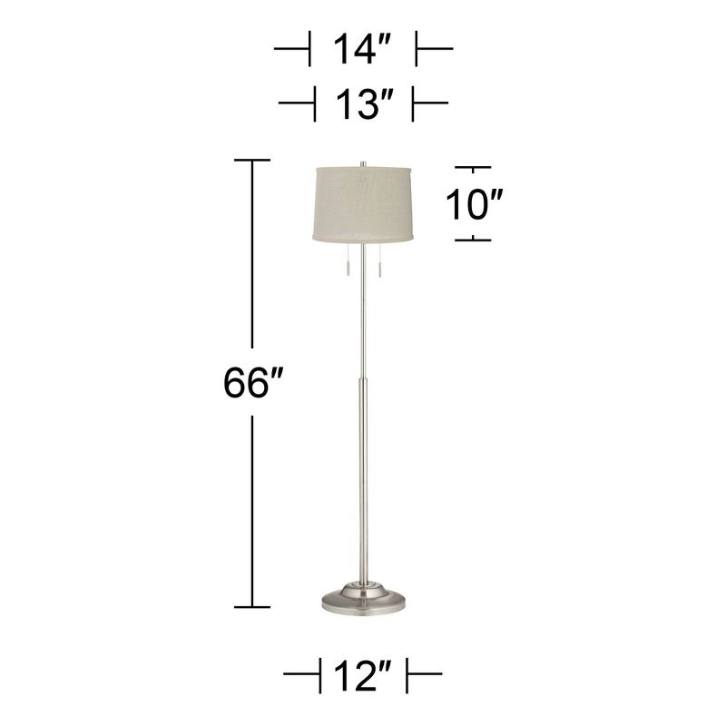 360 Lighting Abba Modern Floor Lamp Standing 66" Tall Brushed Nickel Silver Cream Burlap Tapered Drum Shade for Living Room Bedroom Office House Home, 4 of 5